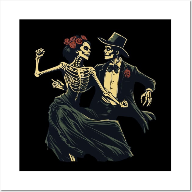 Elegant Skeletons Dancing Modern Style Danse Macabre Wall Art by Piggy Boxer